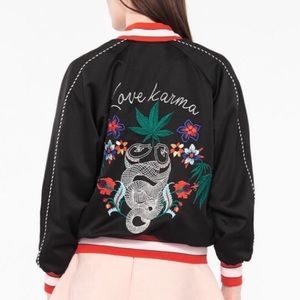 SANDRO black love karma embroidered bomber jacket